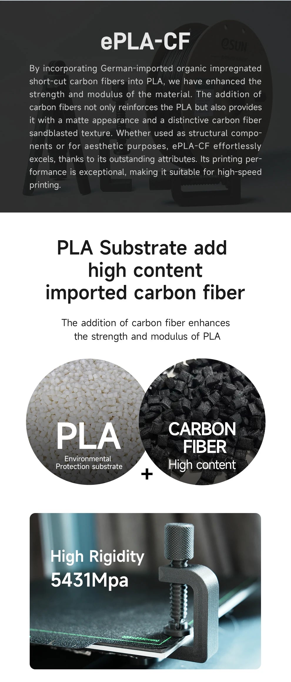 eSUN Carbon Fiber PLA 3D Printer Filament 1KG 1.75MM Fast Printing PLA-CF High-strength Carbon Fiber PLA Filament For Bambu Lab