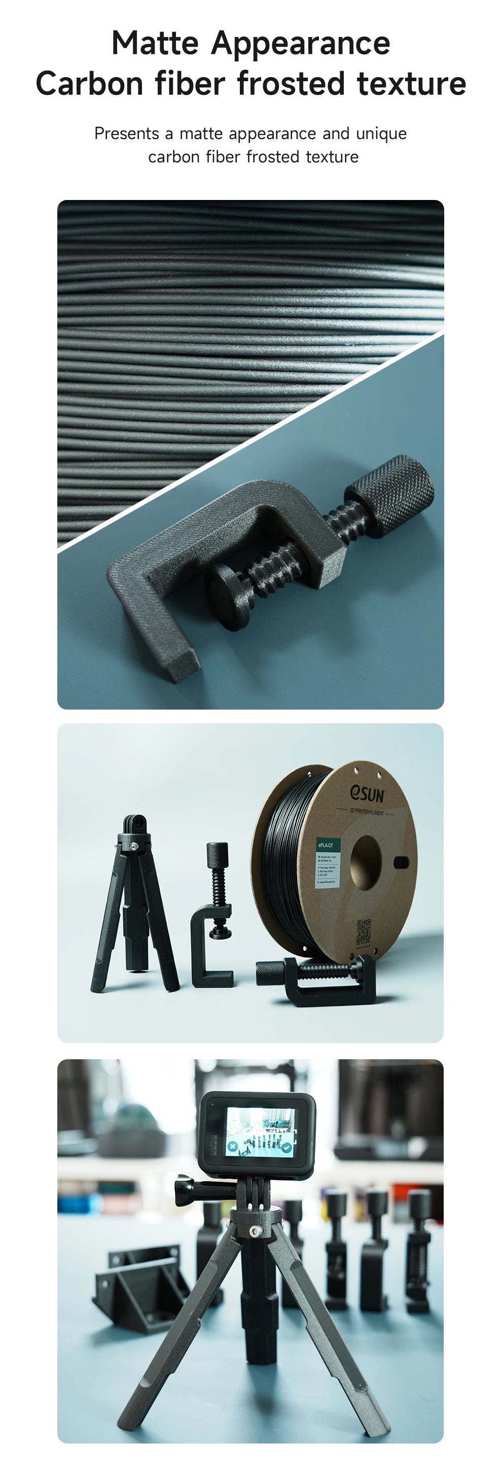 eSUN Carbon Fiber PLA 3D Printer Filament 1KG 1.75MM Fast Printing PLA-CF High-strength Carbon Fiber PLA Filament For Bambu Lab